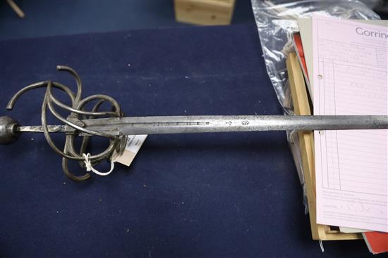 A 17th century German steel rapier, L.45in.